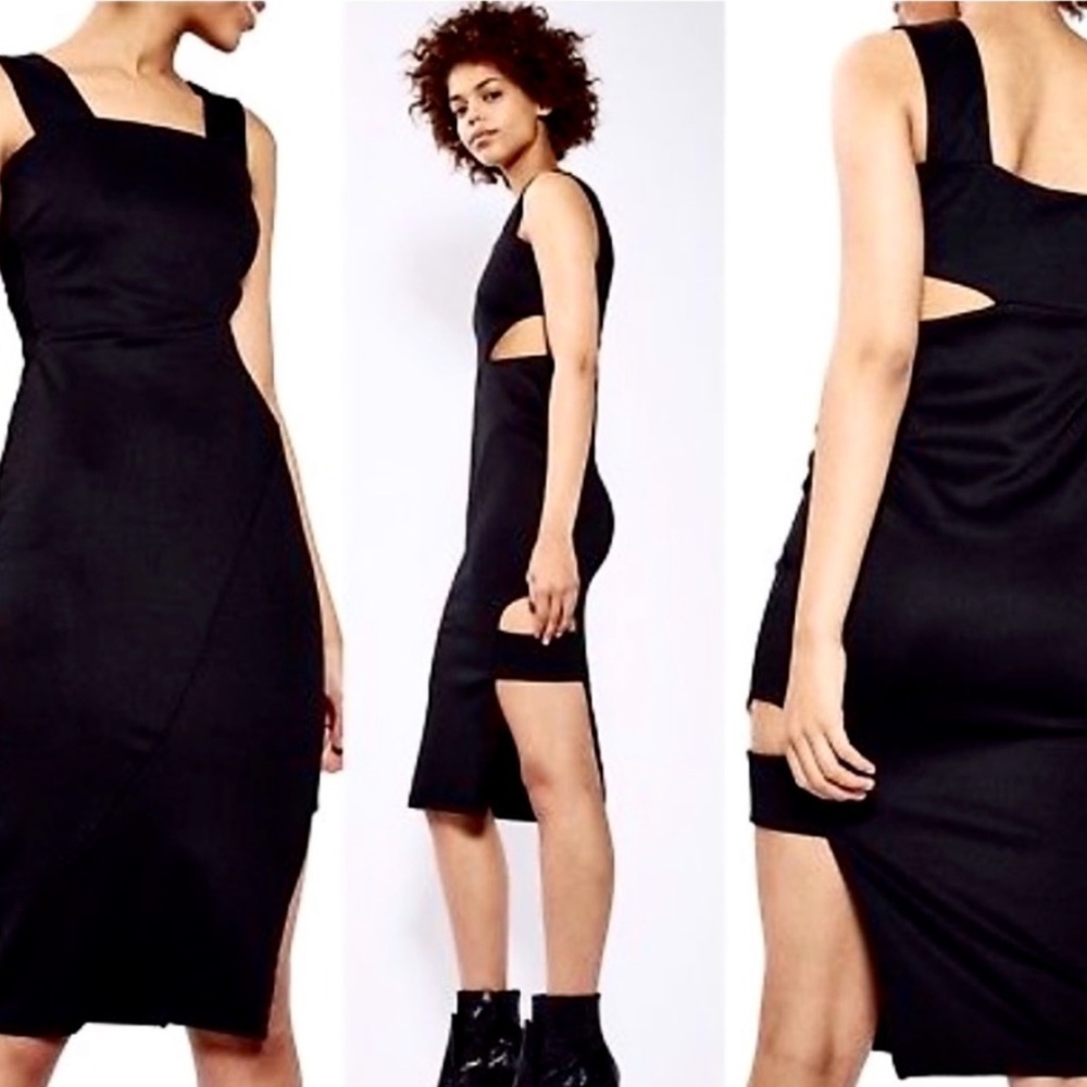 Topshop wide strap cutout black midi dress Size 4